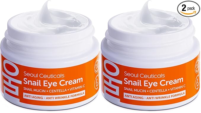 SeoulCeuticals Korean Snail Mucin Eye Cream - 97.5% Snail Filtrate K Beauty Anti Aging Under Eye Anti Wrinkle Eye Treatment Cream 0.5oz (Pack of 2)