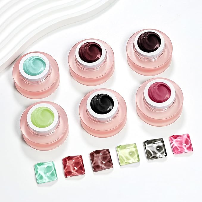 JODSONE Cushion Pat Paint Gel Nail Polish Set 6 PCS Gradient Design with 50 PCS Soft Nail Sponges & Grabbing Pen Gradient Blush Effect Nail Art Gel Paint for Manicure Salon