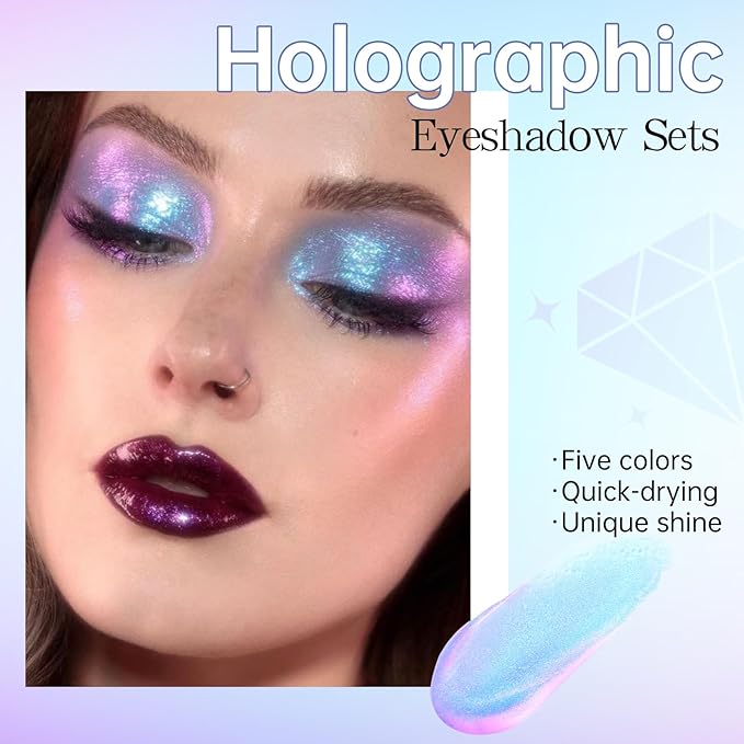 HOSAILY 5 Colors Liquid Glitter Eyeshadow Set, Chameleon Metallic Shimmer Diamond Eyeliner Sparkle Eyeshadow, Waterproof Long Lasting Holographic Eye Brightener Chrome Highlighter Makeup