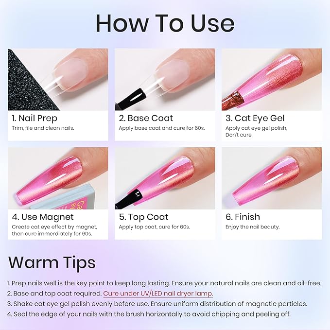 MIZHSE Cat Eye Gel Nail Polish, Dawn Cat Eye Effect Magnetic Gel Polish Set, 8 Colors Crystal Jelly Pink Red Green Purple Nail Gel with Magnet Stick Soak Off Nail Art Gift for Women