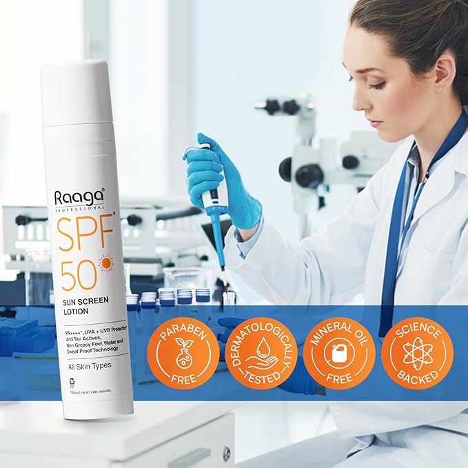 Raaga Sunscreen Lotion SPF 50 | Lightweight Non Greasy Water Resistant | 1.86 Fl Oz 55ml
