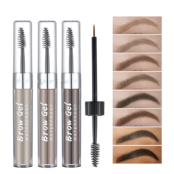 Waterproof Eyebrow Gel 8 Colors Full-pigmented Long Lasting Liquid Brow Gel for Fuller & Defined Looking (#03 Medium Brown）