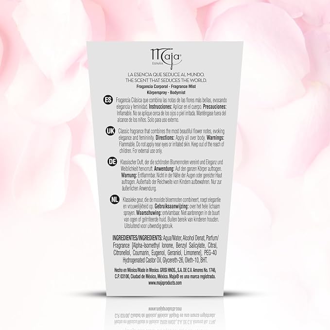 Maja Love Rose Body Spray for Women Light & Refreshing Mist with Rose and Fruity Notes, Long-Lasting Feminine Fragrance, Gentle on Skin, Classic Spanish-Inspired Design – 8.1 Fl Oz | 1-Pack