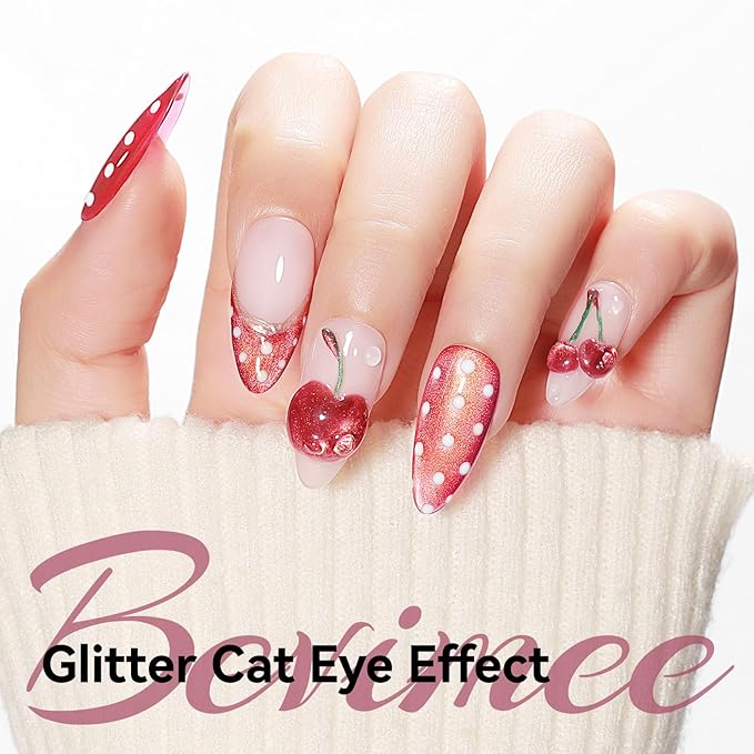 Cat Eye Gel Nail Polish Red Glass Jelly Magnetic Nail Polish Gel Shimmer Glitter Gloss Shine Holographic Wine Color Velvet for Valentine's Day Gift Nail Art Manicure DIY at Home 12ml