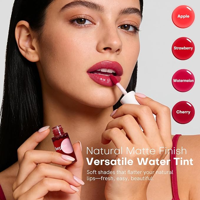 bayfree Lip Tint Stain Set, 4 PCS Korean Water Tint Lightweight Non-sticky, Waterproof Long Lasting Liquid Blush & Lip Stain, Transfer-Proof, Matte Finish Lip Color Makeup (fruit farm)
