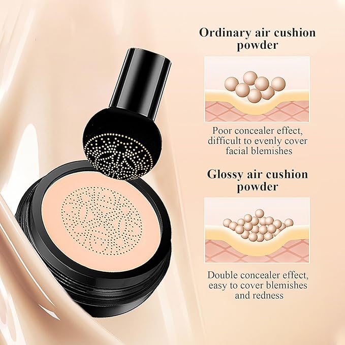 Mushroom Head Air Cushion CC Cream - BB Cream Face Makeup Foundation for Mature Skin Moisturizing Concealer Brighten Long-Lasting, Even Skin Tone for All Skin Types (Deep)