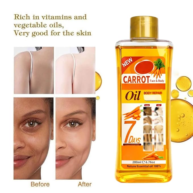 Carrot Oil for Massage and Skin Moisturizing, Lightweight Hydrating Body Oil for Dry Skin, Spa Body Care Oil with Carrot Extract, 200ml / 6.76 fl oz