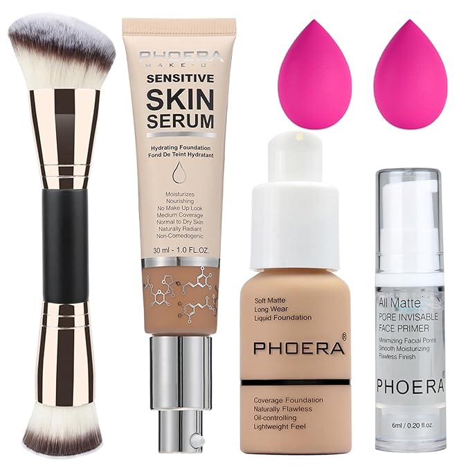 PHOERA Foundation Full Coverage,and 2024 New PHOERA Foundation Makeup for Mature Skin, Wrinkles Matte Natural Finish for a Flawless Complexion with Medium Coverage (104+N03/ Buff Beige+Buff Beige)