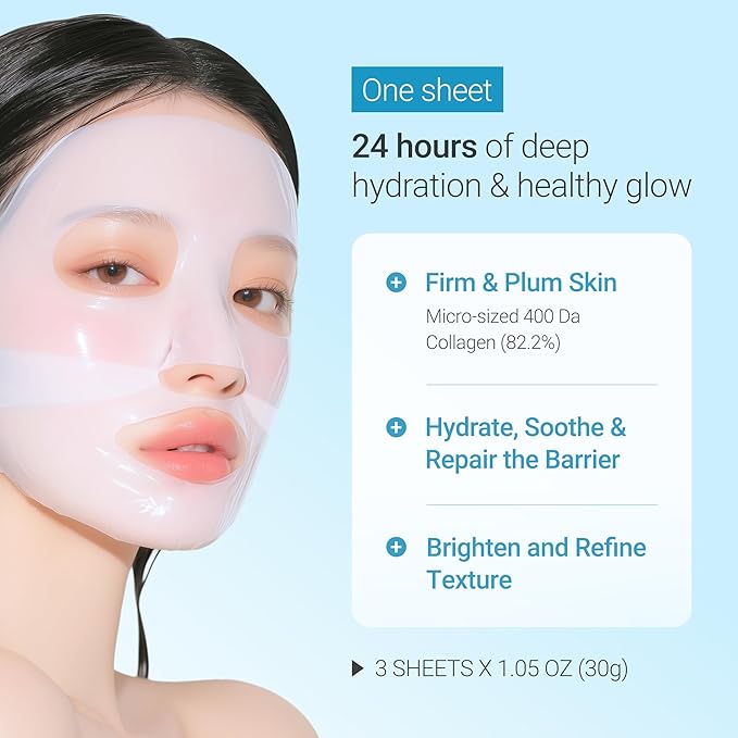 tenzero Watery Hyaluronic Acid PDRN Mask Pack (3 Sheets x 30g), Overnight Hydrogel Mask, Deep Hydrating, Elasticity Enhancing, Soothing For Sensitive Skin with Centella PDRN, Hyaluronic Acid