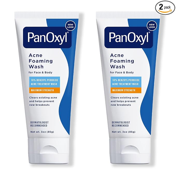 PanOxyl Acne Foaming Wash Benzoyl Peroxide 10% Maximum Strength Antimicrobial, 3 Oz, Pack of 2