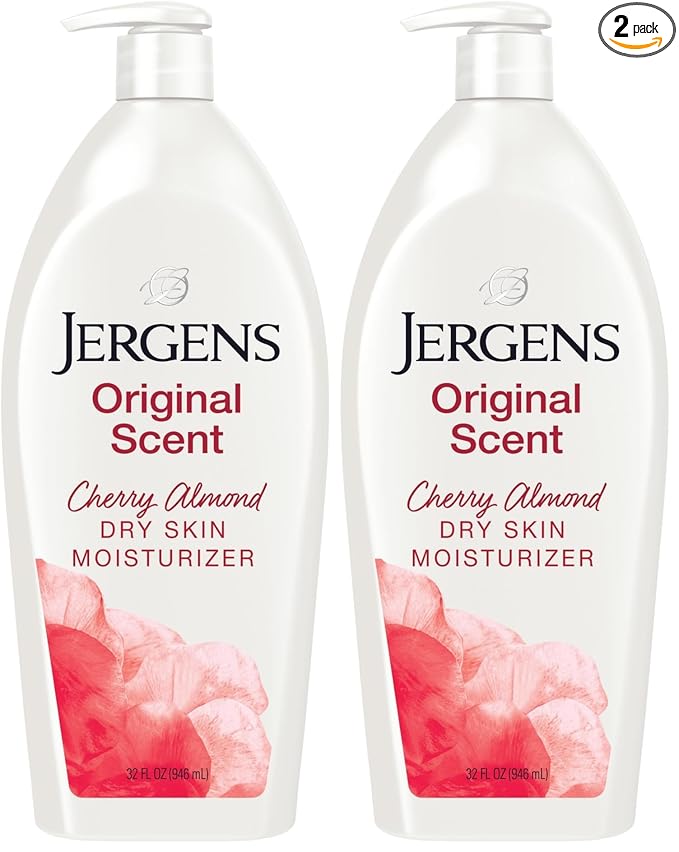 Jergens Original Scent Dry Skin Lotion, Body and Hand Moisturizer for Long Lasting Skin Hydration, with HYDRALUCENCE blend and Cherry Almond Essence, 32 Ounce (Pack of 2)