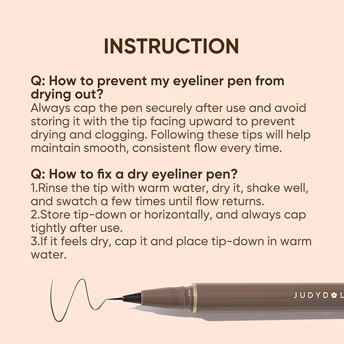 JUDYDOLL Ultra-Fine Liquid Eyeliner-Precision Tip for Wing Line, Smudge-Proof, Quick-Drying, Waterproof, Easy to Get Inner Corner Lined, Hooded Eyes-Friendly (#01 Black)