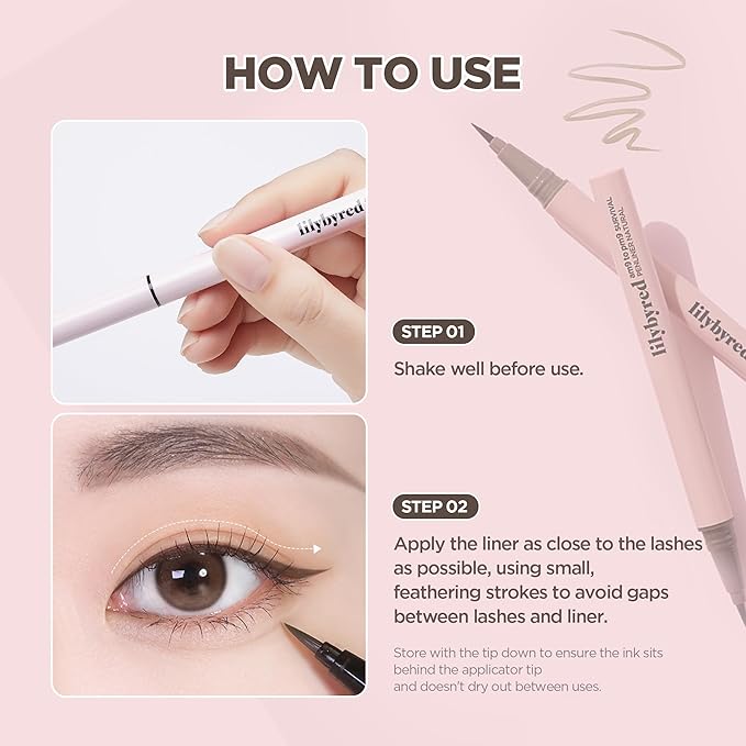 lilybyred AM9 to PM9 Survival Penliner Natural | Korean Soft Ash Tone Liquid Eyeliner, 0.1mm Ultra-Fine Brush, Quick-Dry, Smudge-Proof, Layerable Ash Pigment, Buildable Color, 0.035 oz. (03 Ash Taupe)