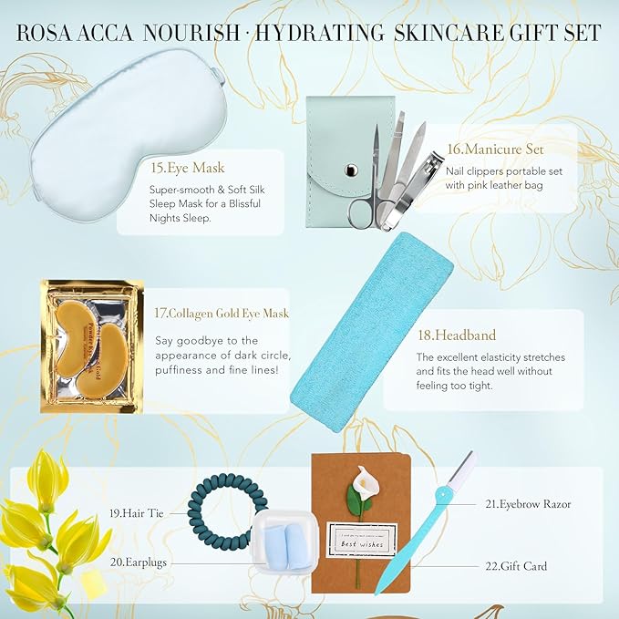 30pcs Mother's Day Gifts, Spa Gift Basket Set, Ylang Facial Skin Care Set for Men & Women, Face Cream, Serum, Shower Accessories, Clay Mask, Bath & Body Gift Set, Birthday, Christmas, Anniversary, Mom