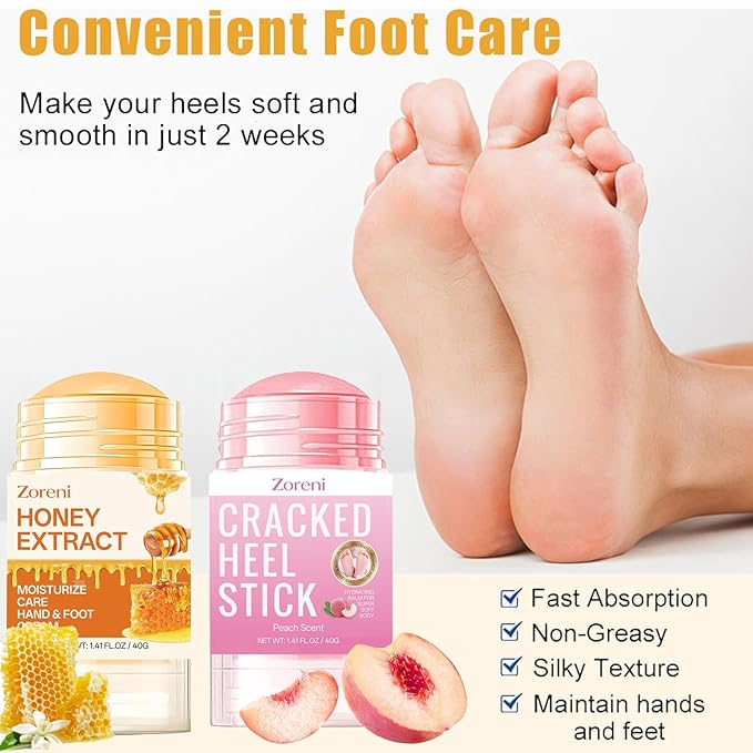 2pcs Hydrating and Anti-Cracking Foot Cream, 2026 Cracked Heel Stick,Foot Cream for Dry Cracked Heels and Feet Women or Men(Peach and Honey)