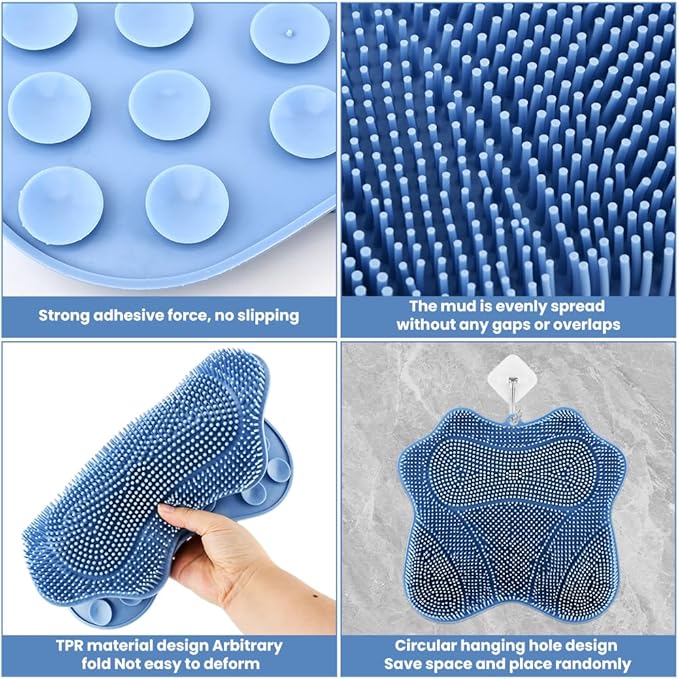 Shower Foot Scrubber,Shower Foot and Back Scrubber with Suction Cups,Butterfly Form Design,3 Brush Designs for Deep Cleaning Shower,Foot Scrubber Mat for Smooth Exfoliation(Blue)
