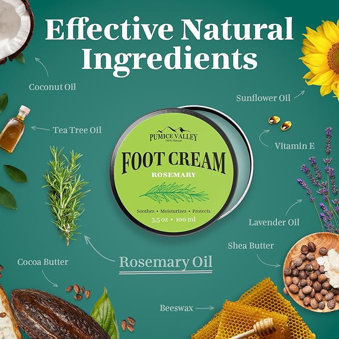 Pumice Valley Foot Balm Cream for Dry Cracked Heels and Feet - Natural Foot Moisturizer Balm for Calluses and Dry Feet Treatment (2 Pack Rosemary)