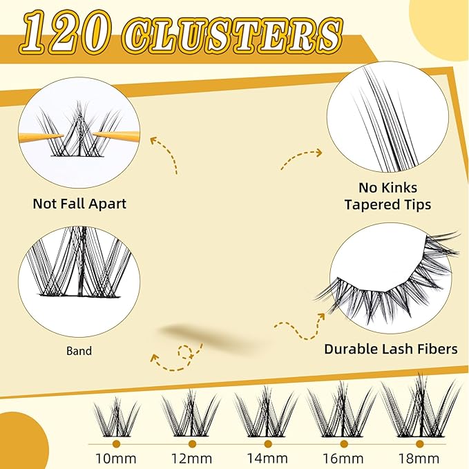 Lash Clusters Individual Lashes 120 Clusters Manga Lash Clusters 10-18mm D Curl Clusters Eyelash Extensions Fairy Wispy Eye Lashes DIY Lash Extensions at Home (LF07 Lashes Only)