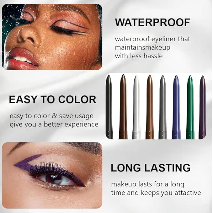 Retractable Creamy Eyeliner Eyeshadow Sticks for Eye Makeup, Ultra Pigmented Mechanical Eye Pencils, Smudge Proof Matte Satin Finish Formula, Longlasting, Vegan & Cruelty-Free (6 Pcs-Purple-08)