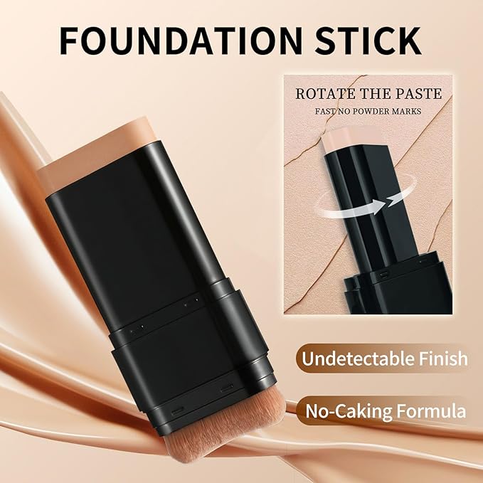 Foundation Stick, 2 in 1 Dual-Ended Long-Lasting Concealer Korean Foundation Contour Stick, Waterproof Contouring foundation with Brush, Full Coverage Matte Finish for Face Makeup(02#NATURAL)