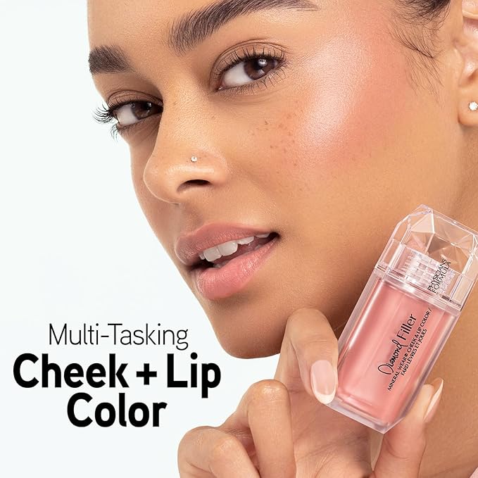 Physicians Formula Mineral Wear®Diamond Filler Cheek & Lip Color, Serum-to-Cream Multi-Use Liquid Blush Formula, Plumps & Smooths for Fuller Looking Cheeks & Lips, Monochromatic Look - Brilliant Peach