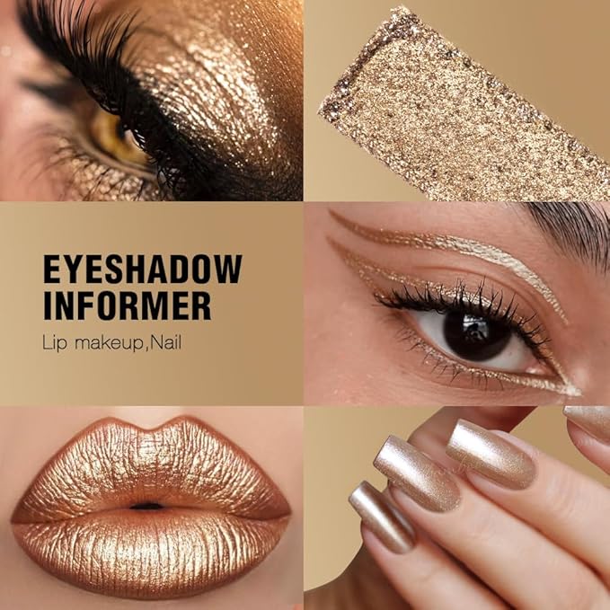 Afflano Bronze Glitter Eyeshadow Highly Pigmented, Intense Color Bling Nude Brown Eyeshadow Palette Single, Long Lasting, Blendable, Neutral Metallic Sparkle Glitter Eyes Look Daily Wear, 4H