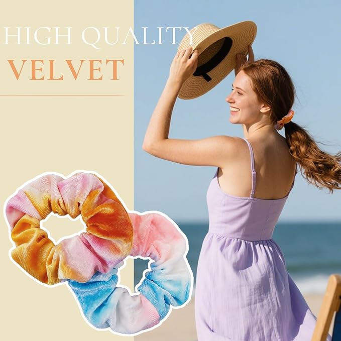 12 Pcs Scrunchies for Women, Tie Dye Velvet Scrunchies for Hair, Soft Elastic Hair Bands for Girls, Rainbow Colorful Ponytail Holder for Teens Favors(Rainbow Tie-Dye)