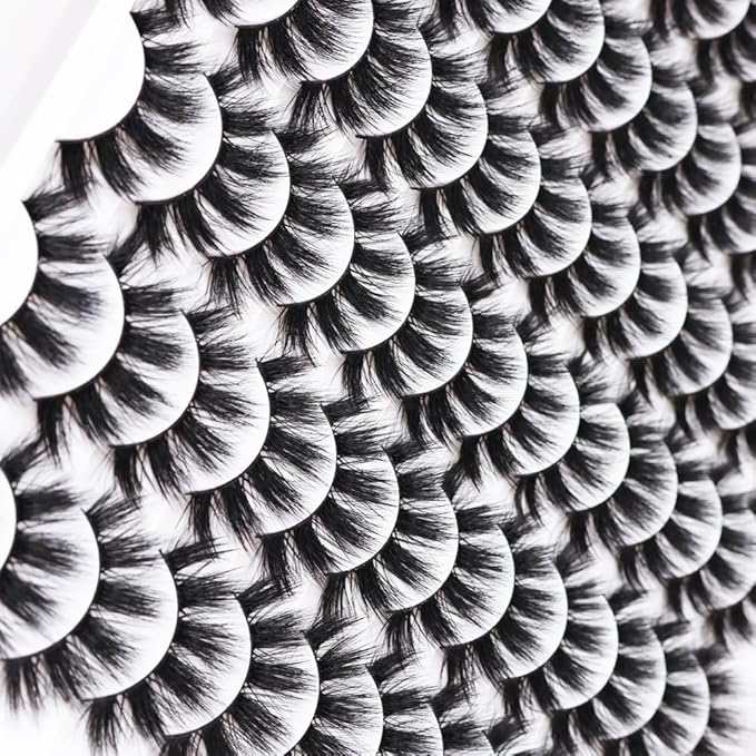 Azenlo False Eyelashes 48 Pairs Faux Mink Lashes 14mm Wispy Lashes 3D Fluffy Cat Eye Lashes Pack Bulk Wholesale Strip Lashes(style 48-034)
