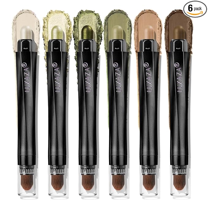 LUXAZA PRO FIREFLIES LIGHT Eyeshadow Stick Makeup 6PCS Set, Green Metallic Shimmer Matte Cream Eye Shadow Eyeliner Brightener Pencil Crayon - FIREFLIES LIGHT