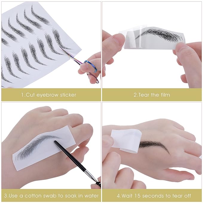 Molain Brow Tattoo Eyebrow Peel Off Temporary Tint Waterproof 4d Realistic Sticker Angled Stencil Removal Practice Drawing Color Sheets Patches Women Girls Makeup(6 PCS Black)