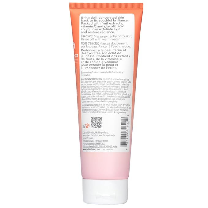 Pacifica Glow Baby Exfoliating Face Scrub, Brightening Enzyme Facial Cleanser w/Vitamin C & Glycolic Acid for Radiant Smooth Skin, Unclogs Pores & Removes Dead Skin, Microbead-Free Vegan (4 fl oz)