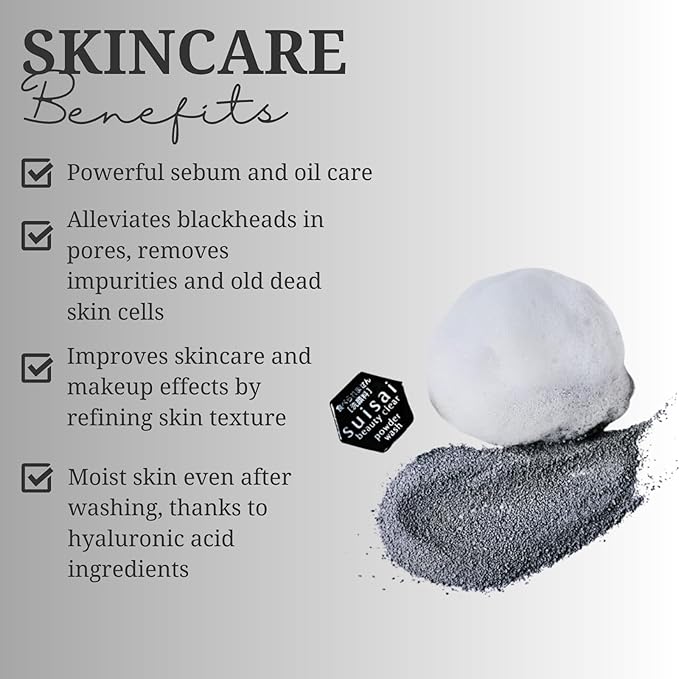 Japanese Powder Face Wash 0.4g 32pcs x 2pack -Black Charcoal - Exfoliating Powder Enzyme Cleanser for Smooth, Radiant Look - Travel-Friendly, Gentle Exfoliant for Oily Skin - Black