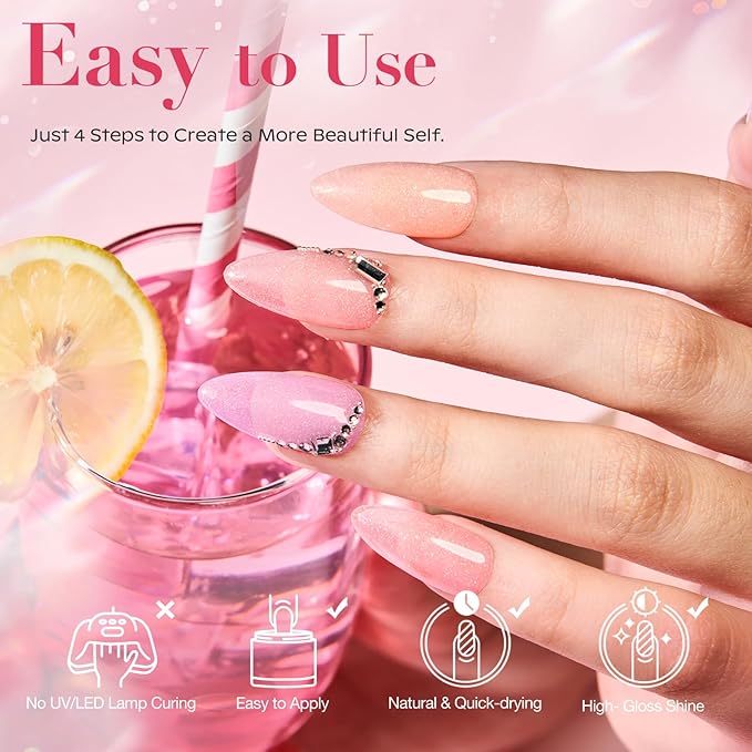 AZUREBEAUTY Dip Powder Nail Kit, 6 Colors Jelly Pink Transparent Nude Hot Pink Peach Dip Dipping Powder Starter Set, French Nail Art Manicure DIY Salon, No Need Nail Lamp Cured Mother's Day Gift