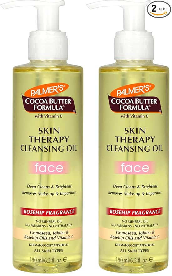 Palmer's Cocoa Butter Formula Skin Therapy Cleansing Oil,Gentle Makeup Remover with Rosehip Oil and Vitamin C,6.5 Ounce,(Pack of 2)