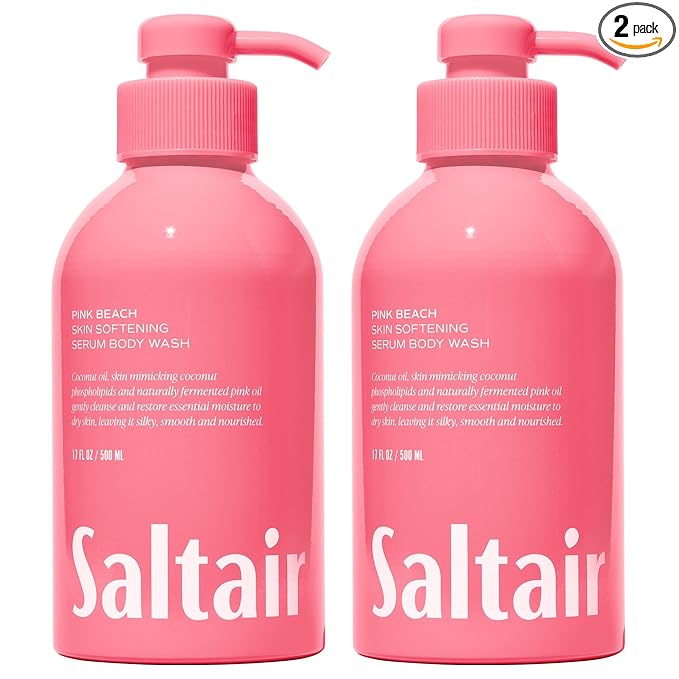 Saltair Body Wash 2-Pack – Moisturizing Body Wash with Hyaluronic Acid & Coconut Oil – Scented Shower Gel for Women and Men – Pink Beach Scent, 2x 17oz – Vegan, Cruelty-Free, Paraben-Free