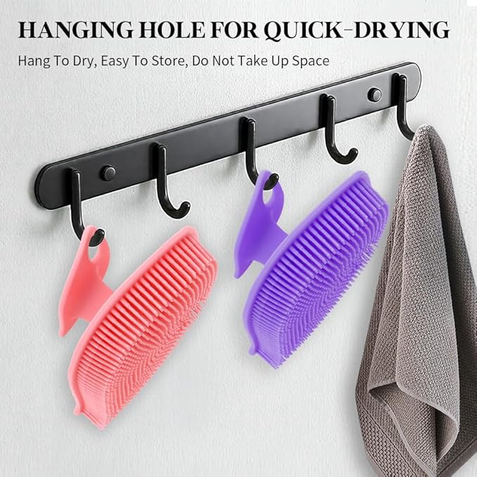 2 Pack Silicone Body Scrubber, Soft Silicone Loofah, Gentle Exfoliating Body Scrubber for Sensitive Skin, Leaf Shaped Shower Scrubbers, Silicone Scrubbers Body Brush for Women Men (Pink & Purple)