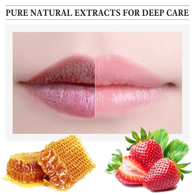 4 PCS Honey Lip Balm Pot, Strawberry & Honey Lip Mask, Reduces Lines, Hydrate & Moisturizing Skin Care, Prevention Dry Cracked Lips Repair Treatment