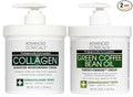 Advanced Clinicals Unscented Collagen Body Cream & Face Moisturizer + Green Coffee Bean Oil Thermo - Firming Body Cream For Women & Men Helps Reduce Appearance Of Cellulite Prone Skin & Dry Skin, 2pc