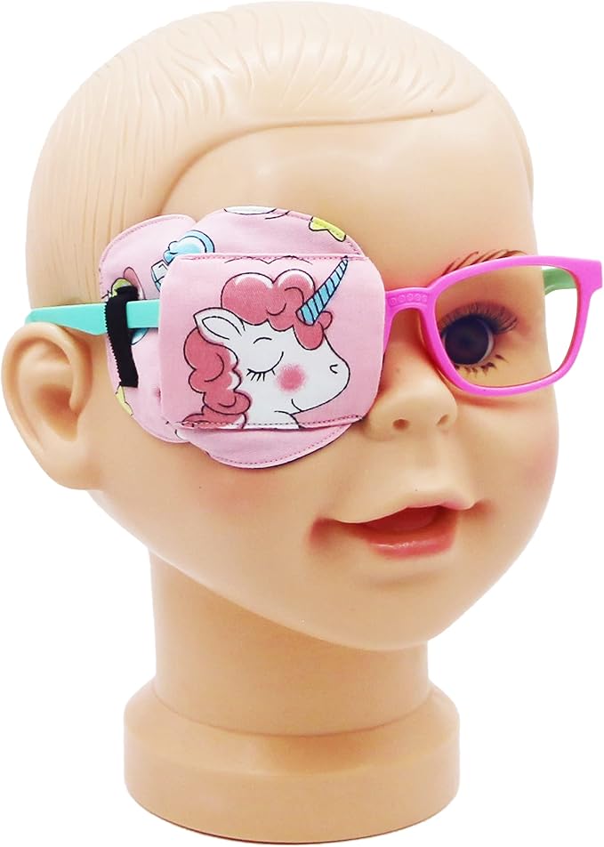 Astropic 3D Cotton & Silk Eye Patch for Kids | Girls Eye Patch for Glasses | Medical Eyepatch for Children with Lazy Eye (Pink Unicorn, Right Eye)