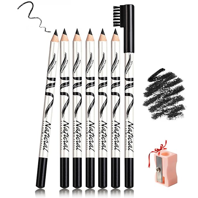 6PCS Eyebrow Pencils for Women,Wooden Hard-Core for Eyebrows & Eyeliner Dual-PurPose,Micro Black Eyebrows Pencil for Precision Filling,Long Lasting for Natural-Looking Brows with Sharpener,Black