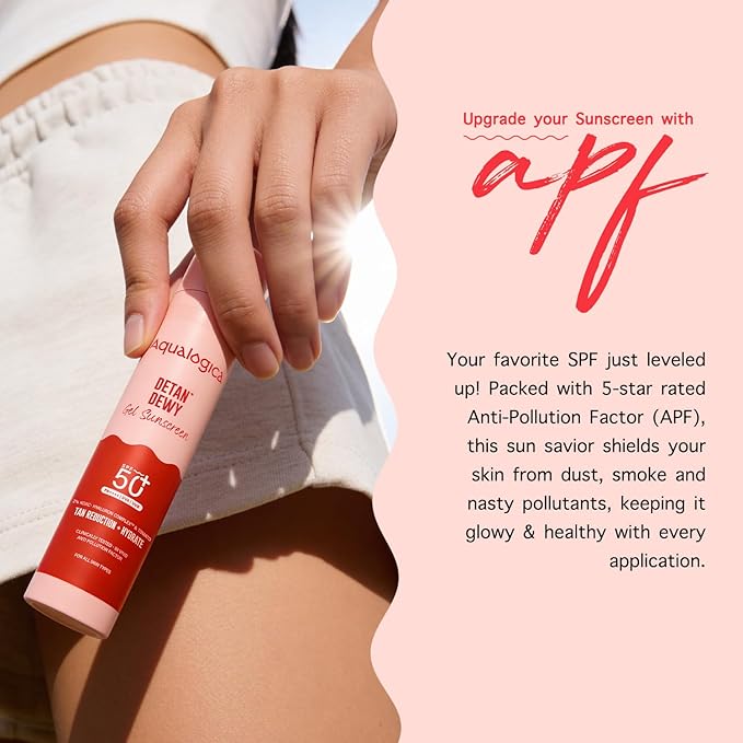 Aqualogica Detan+ Dewy Sunscreen SPF 50+ PA++++ with Cherry Tomato & HA - 50 g Broad Spectrum SPF 50+ PA++++ UVA/B & Blue Light Protection Anti-Pollution Factor (APF) Technology