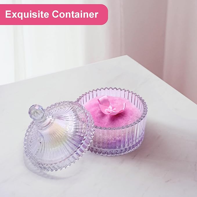5 Pieces Large Body Powder Puff and Powder Container, Crystal Case for Dust Puff, Powder applicator with Box for Face and Body (Glitter, Yurt)