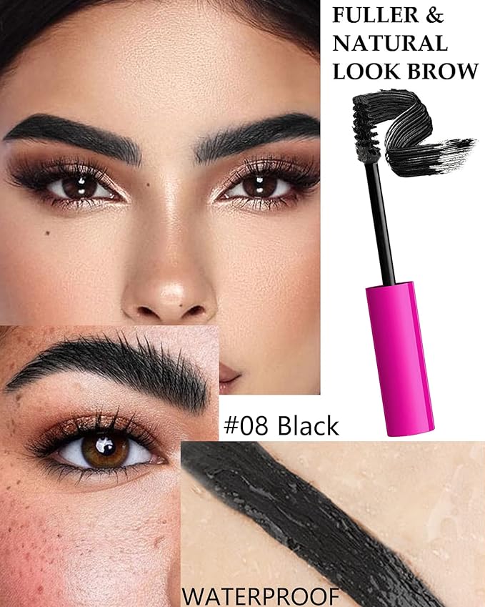 Waterproof Tinted Brow Gel Kit-Black Thickening Eyebrow Mascara Gel & Clear Setting Brow Glue,Brow Lift Fast Shapping,Long Lasting Eye Makeup for Women,Light Medium Dark Brown With Brow Tool
