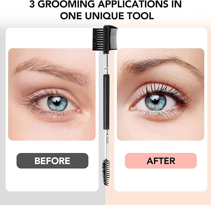 2pcs 3 Head Eyebrow Eyelash Shaper Eyelash Comb Double Head Brush Makeup Grooming Tool Cosmetic with 3 Different Spoolie Brushes for Separating Lashes, Eliminating Mascara Clumps, Grooming Brows