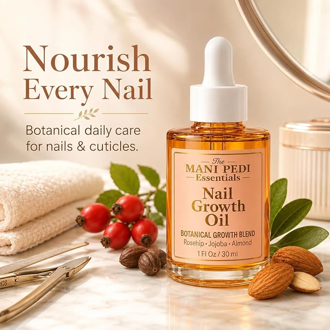 Natural Nail Growth Oil. Powerful Blend of Rosehip, Jojoba & Amond Oils. Promotes Stronger, Healthier Nails. Hydrates & Strengthens Cuticles for Faster Nail Growth - 1 Fl Oz