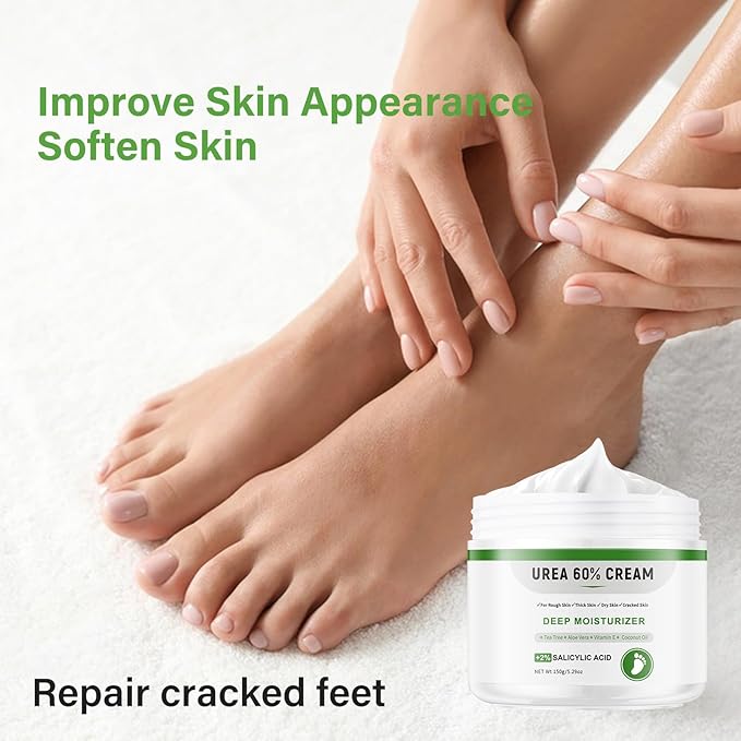 Urea Cream 60 Percent for Feet Maximum Strength, Foot Cream for Dry Cracked Heels and Feet, Foot Moisturizer, 5.29oz/150g