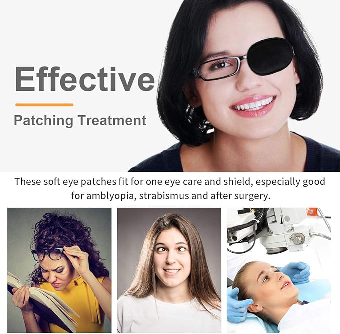eZAKKA Eye Patches for Adults Left Right Eye, Eye Patch for Glasses, Medical Soft Eye Patch for Lazy Eye Amblyopia Strabismus and After Surgery (Champagne + Black)
