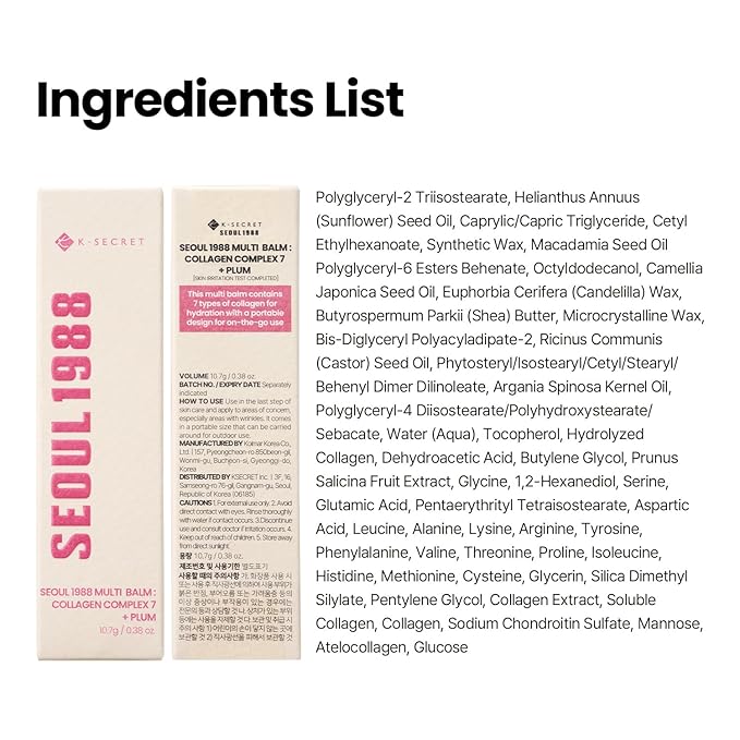 K-SECRET SEOUL 1988 Collagen Multi Balm – Formulated with 7-Type Collagen Complex and Plum | Multi-Area Balm Stick for Hydrated & Radiant Skin | Korean Skincare, 10.7g / 0.38 oz