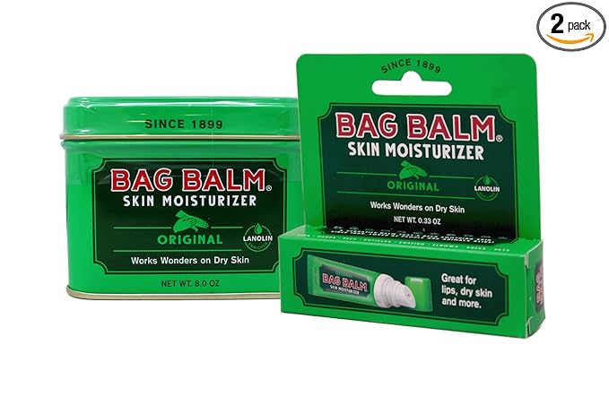 Bag Balm Skin Moisturizer Kit - Original Formula for Dry Skin, Hands, Feet, Lips, Cuticles, Elbows, Heels, Chafing, Pets & Livestock - Includes 1 8 oz Tin & 1 0.33 On The Go Tube