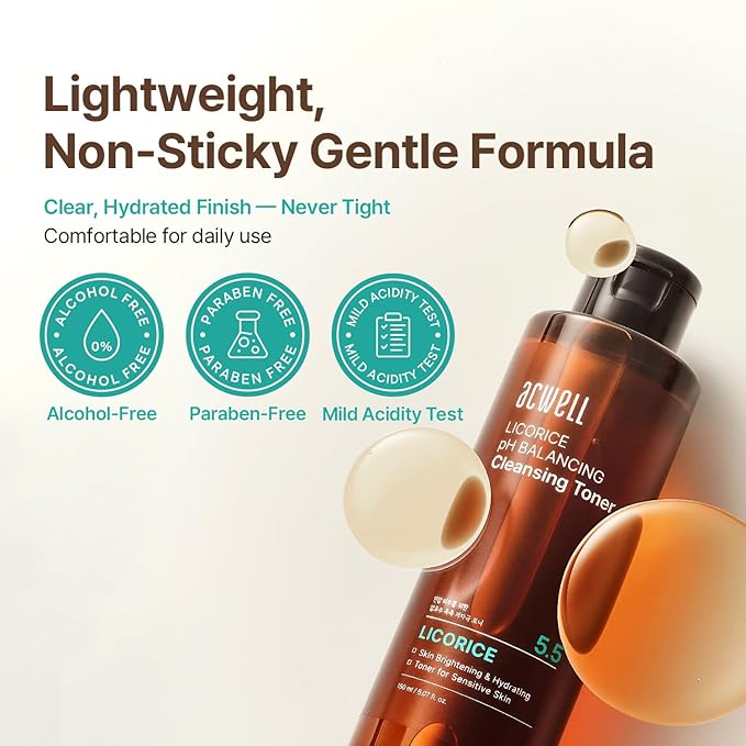 ACWELL Licorice pH Balancing Korean Toner for Cleansing 10.14 fl.oz. - Alcohol-Free PH5.5 Hydrating Facial Astringent - Skin Clarifying & Hydration Boosting Toner